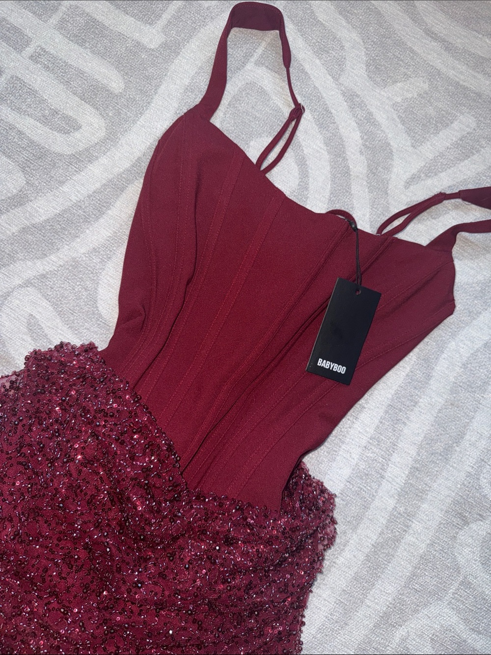 Yeona Babyboo Red Mini Corset Bodice Sequin Party Dress - Picture 6 of 7
